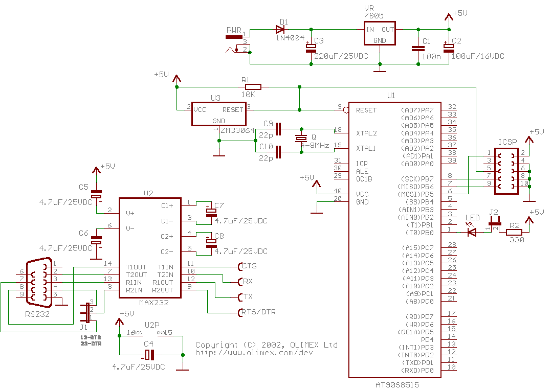 AVR-P40-8515-8MHz rs 485 db9 pinout diagram 
